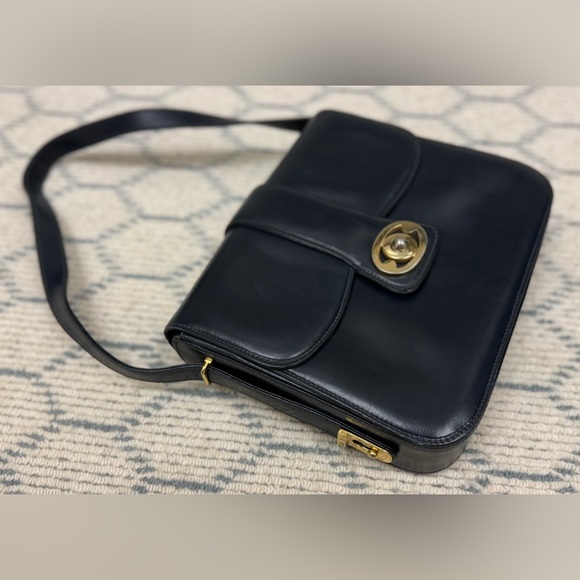 GUCCI Unisex Vintage Rare 70’s/80’s Adjst. Strap Navy Leather Shoulder Handbag - Picture 4 of 16